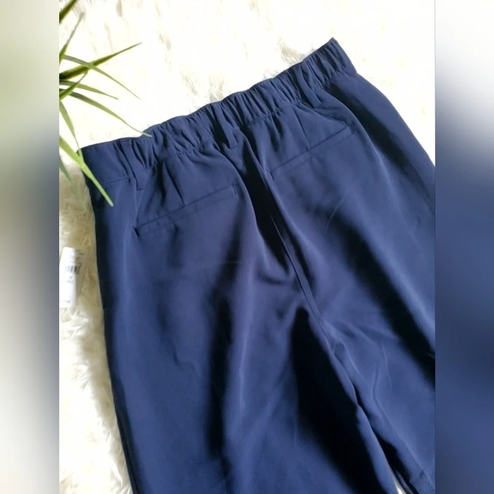 GAP Easy Crepe Drapey PLEATED Navy Blue Loose Straight Pants Size 12 TALL RT$80